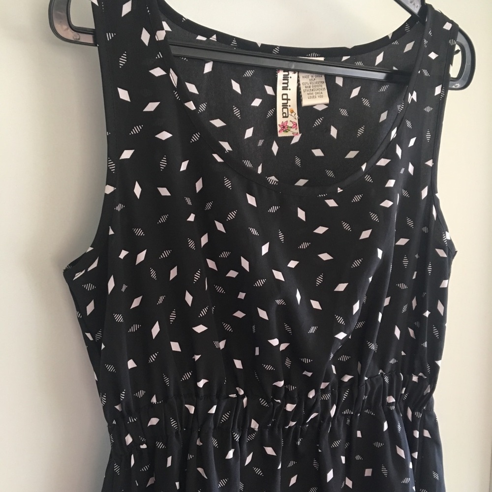 Black with white geometric design dress